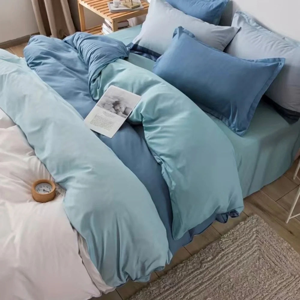 Urban Outfitters Twin Duvet Cover Set Blue Colorblock Bedding Single Bed NEW